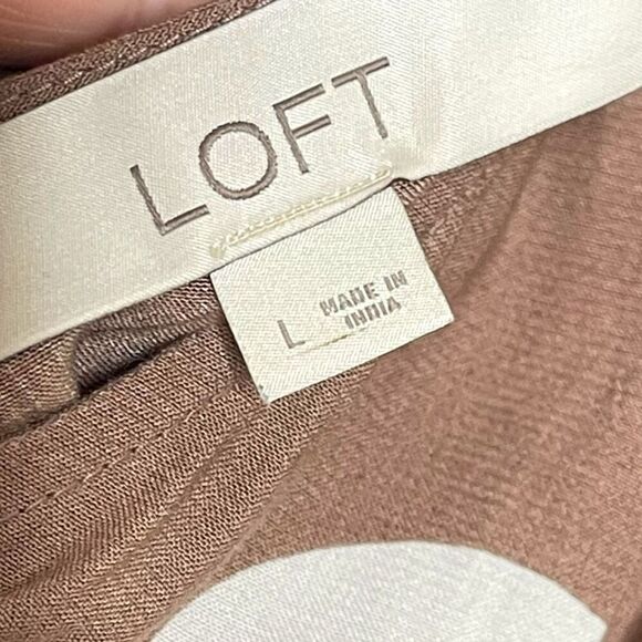 Loft Polka Dot Tie Back Swing Dress Brown White Desert Taupe Women’s Size Large - Picture 9 of 12